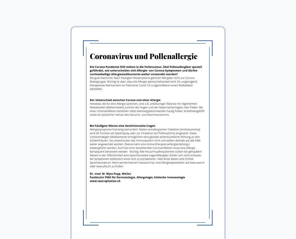 Coronavirus und Pollenallergie