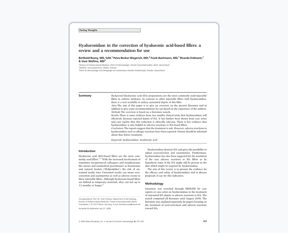 Hyaluronidase in the correction of hyaluronic acid-based fillers: a review and a recommendation for use